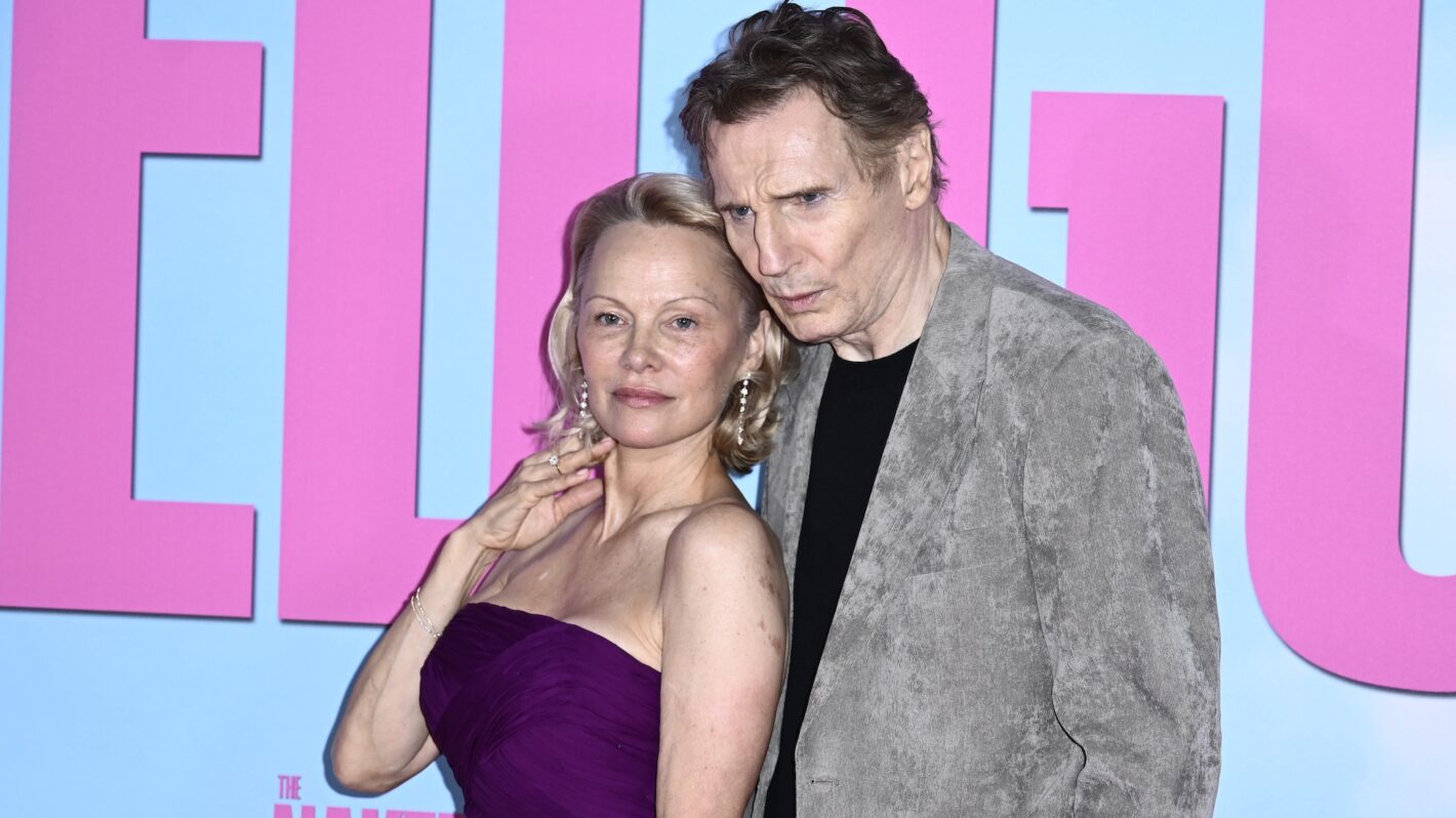 LONDON, ENGLAND - JULY 22: Pamela Anderson and Liam Neeson attend 