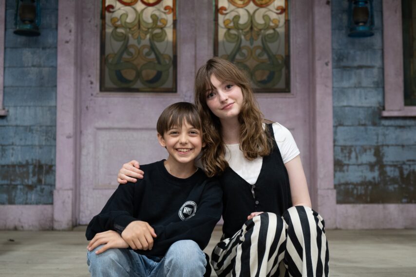 Levi Chrisopulous and Olive Abercrombie on set of 'Percy Jackson and the Olympians' Season 3