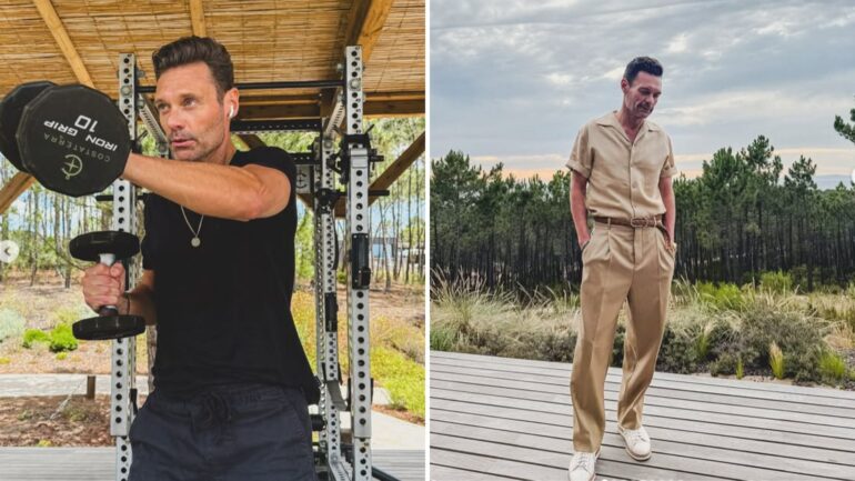 Ryan Seacrest in new instagram photos working out and showing off his style