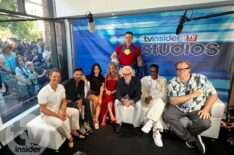 Peacemaker cast Freddie Stroma, Steve Agee, Frank Grillo, Sol Rodriguez, Tim Meadows, Jennifer Holland, James Gunn, and John Cena