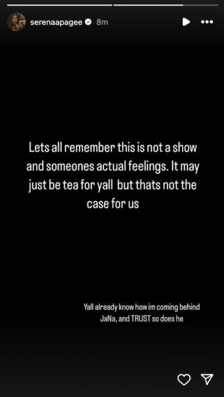 Serena Page's Instagram Story supporting JaNa Craig