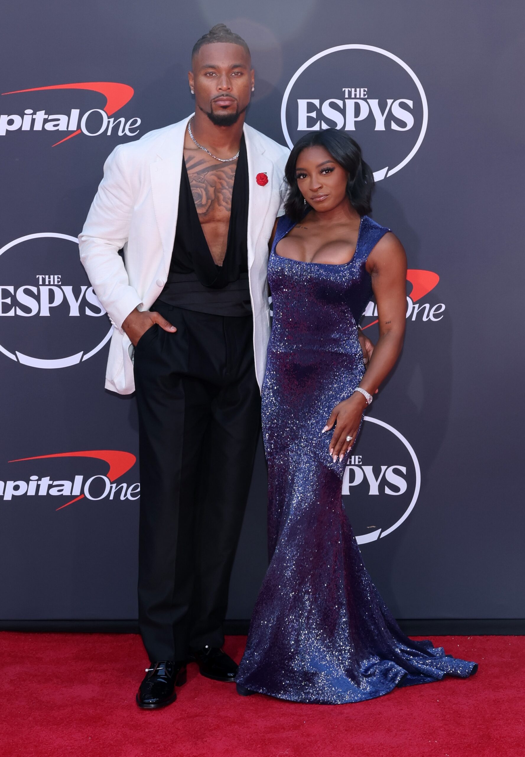 Jonathan Owens and Simone Biles attend the 2025 ESPY Awards at Dolby Theatre on July 16, 2025 in Hollywood, California.