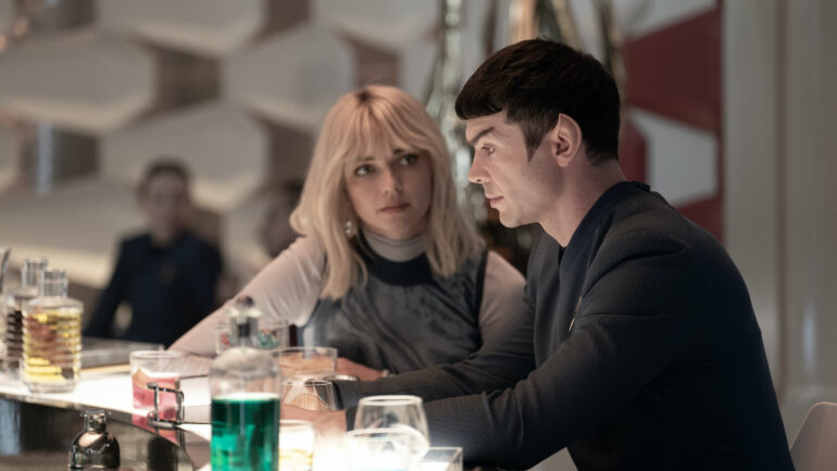 Jess Bush as Chapel and Ethan Peck as Spock — 'Star Trek: Strange New Worlds' Season 3 Episode 2 "Wedding Bell Blues"
