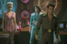 Jess Bush as Chapel, Melissa Navia as Erica Ortegas and Paul Wesley as Kirk — 'Star Trek: Strange New Worlds' Season 3 Episode 4 'A Space Adventure Hour'