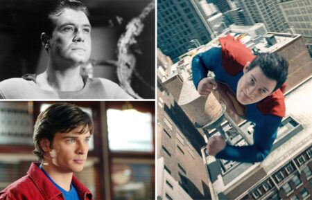 George Reeves as Superman in 'Adventures of Superman,' David Corenswet as Superman in 'Superman' (2025), and Tom Welling as Clark Kent in 'Smallville'