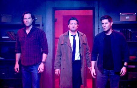 Jared Padalecki as Sam, Misha Collins as Castiel and Jensen Ackles as Dean in 