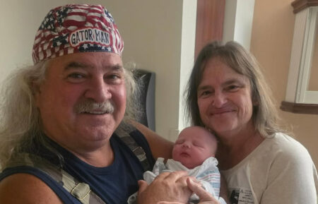 'Swamp People' star Bruce Mitchell with wife Janet and newborn grandchild Ethan