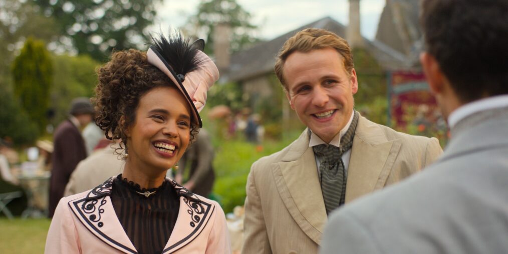 Alisha Boe and Josh Dylan as Conchita and Richard in 'The Buccaneers' Season 2