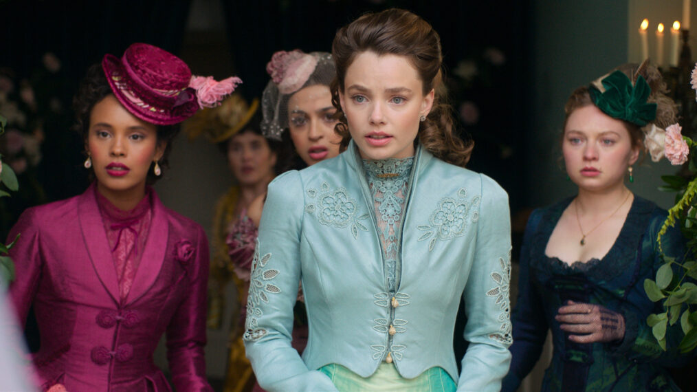 Alisha Boe, Josie Totah, Kristine Frøseth and Mia Threapleton in 'The Buccaneers' Season 2 Episode 5