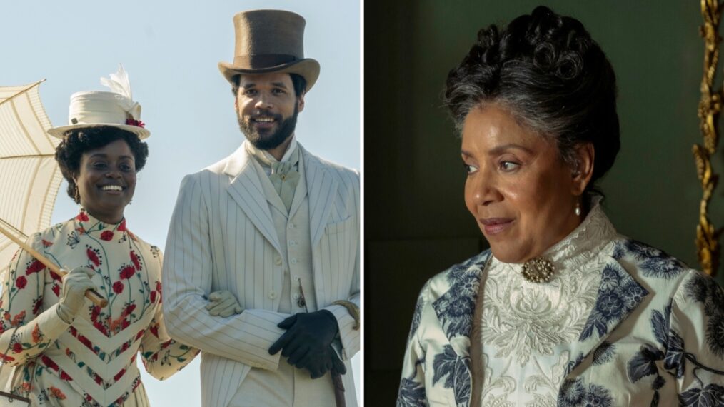 Denée Benton as Peggy Scott, Jordan Donica as Dr. William Kirkland, and Phylicia Rashad as Mrs. Kirkland in 'The Gilded Age' Season 3 Episode 3, 'Love Is Never Easy'