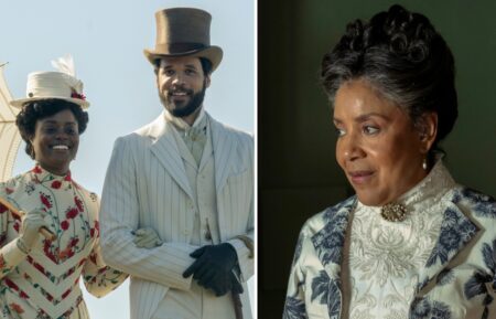 Denée Benton as Peggy Scott, Jordan Donica as Dr. William Kirkland, and Phylicia Rashad as Mrs. Kirkland in 'The Gilded Age' Season 3 Episode 3, 'Love Is Never Easy'