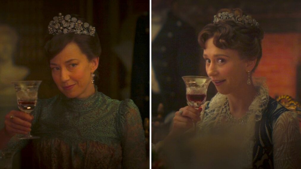 Carrie Coon as Bertha Russell, Taissa Farmiga as Gladys Russell in 'The Gilded Age' Season 3 Episode 6