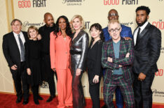 Robert King, Michelle King, Michael Boatman, Audra McDonald, Christine Baranski, Sarah Steele, André Braugher, Alan Cumming and Nyambi Nyambi attend 'The Good Fight' Series Finale Red Carpet & Event on November 02, 2022 in New York City.