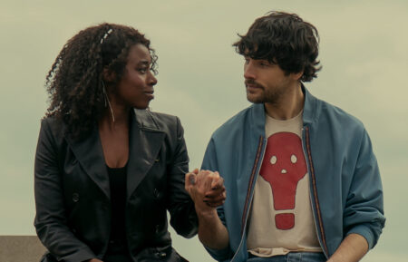 Kirby Howell-Baptiste as Death, Colin Morgan as Sexton Furnival in 'The Sandman' Season 2 Episode 12 bonus episode, 'The High Cost of Living'