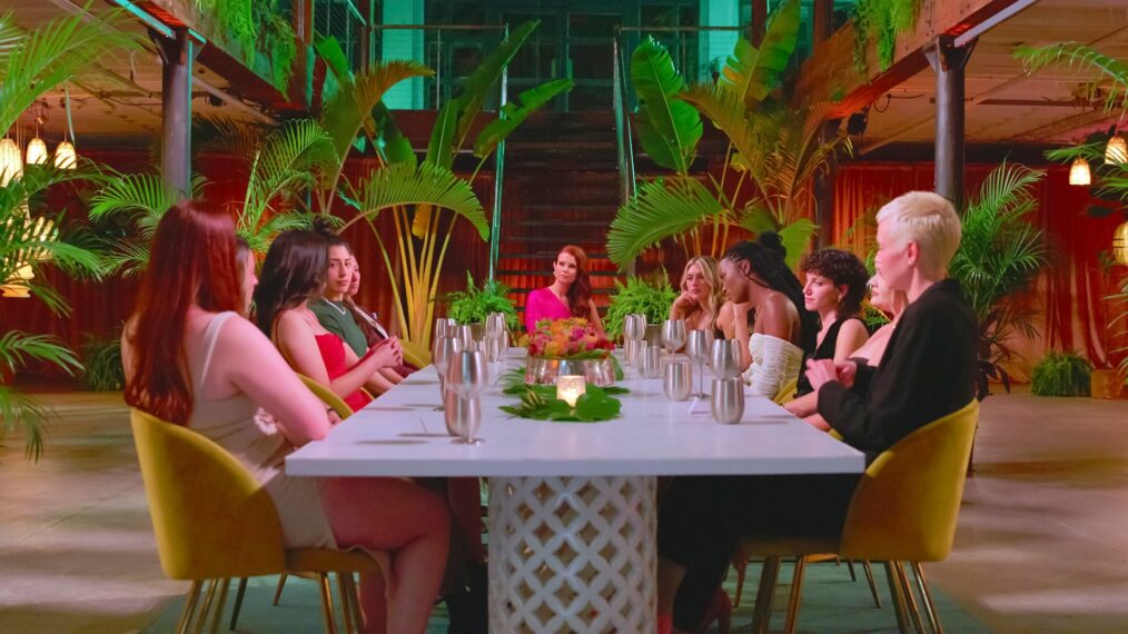 Haley Drexler, Pilar Dizon, Magan Mourad, JoAnna Garcia Swisher, Dayna Mathews, Britney Thompson, Bridget Matloff, Kyle Neal in episode 203 of 'The Ultimatum: Queer Love'