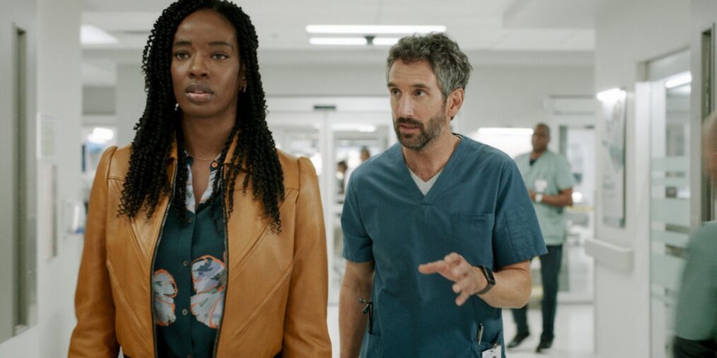 Ayisha Issa as June Curtis, Gord Rand as Mark Novak — 'Transplant' Series Finale 