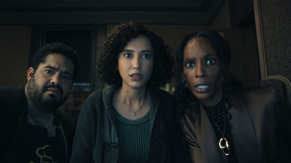 Josh Banday, Andy Allo, and Zainab Johnson in 'Upload' Season 4