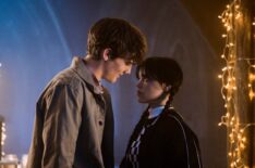 Hunter Doohan as Tyler Galpin, Jenna Ortega as Wednesday Addams in episode 107 of Wednesday.