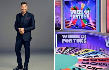 (left) Ryan Seacrest on Wheel of Fortune (right) Wheel of Fortune wheel and set
