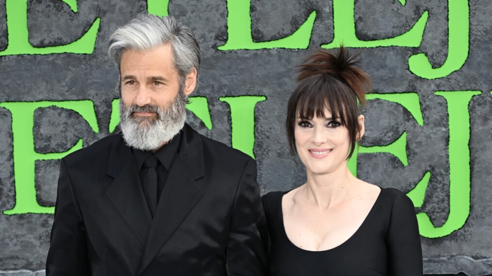 Winona Ryder and Scott Mackinlay Hahn attend the UK Premiere of 'Beetlejuice Beetlejuice' at Cineworld Leicester Square on August 29, 2024 in London, England.