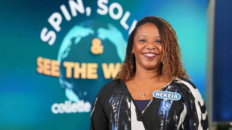 Nekeia Borders on the set of Wheel of Fortune on February 7, 2025