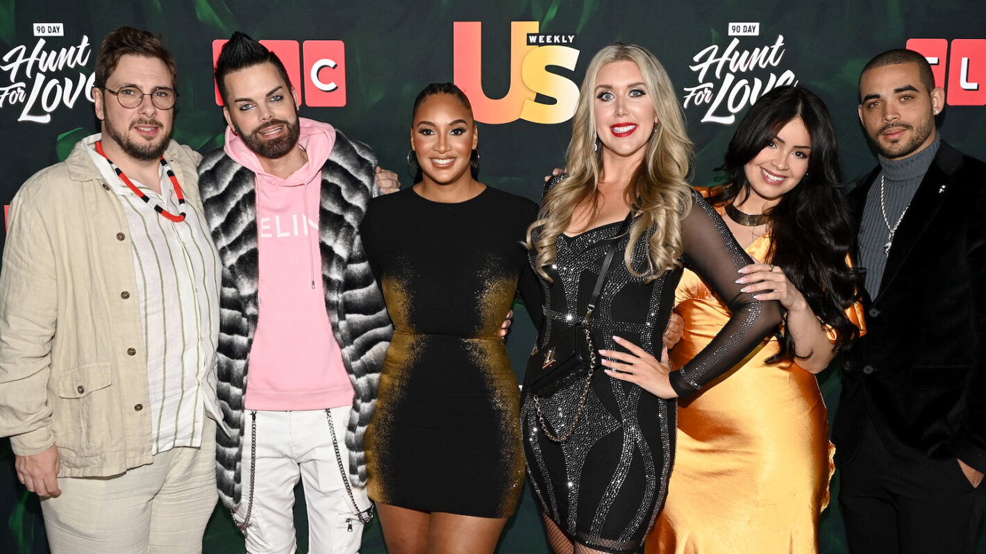 Colt Johnson, Tim Malcolm, Chantel Everett, Cortney Reardanz, Tiffany Franco and Rob Warne attend as Us Weekly Presents 90 Days Hunt For Love at Gitano on May 19, 2025 in New York City.