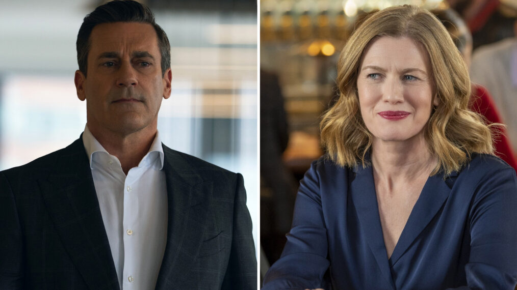 Jon Hamm in 'Your Friends and Neighbors'; Mireille Enos in 'Lucky Hank'