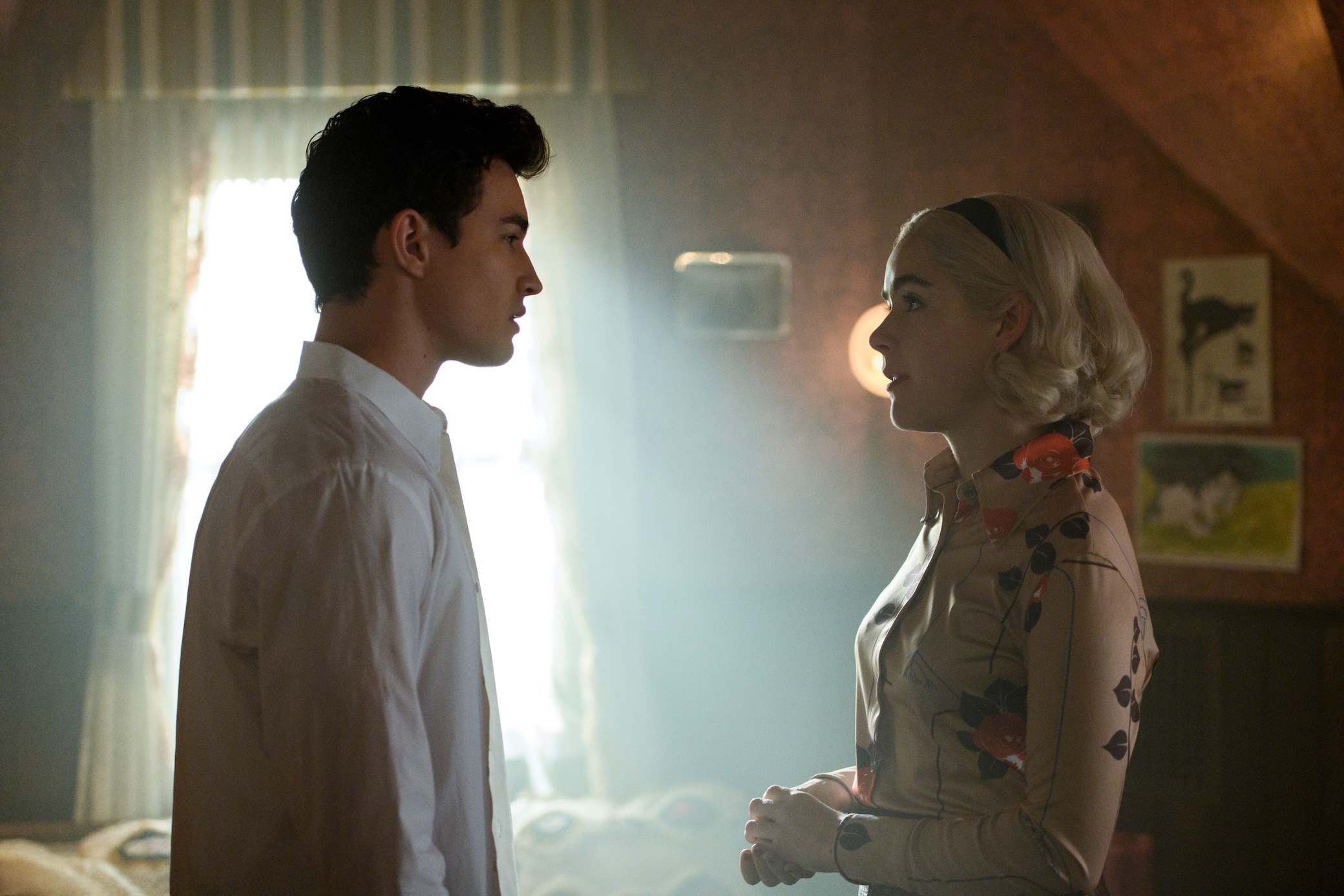 Gavin Leatherwood, Kiernan Shipka as Nick and Sabrina in 'The Chilling Adventures of Sabrina'