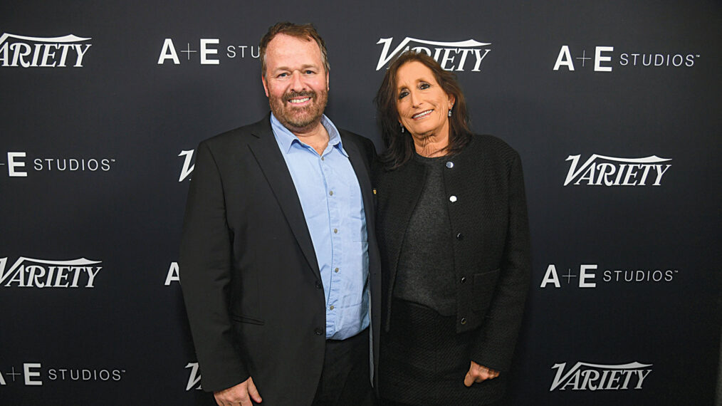 (L-R) Conrad Green and Deena Katz attend the Variety Showrunners dinner presented by A+E Studios in West Hollywood on January 11, 2024 in West Hollywood, California.