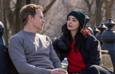 Michael C. Hall as Dexter Morgan and Krysten Ritter as Mia in 'Dexter: Resurrection' Season 1 Episode 4