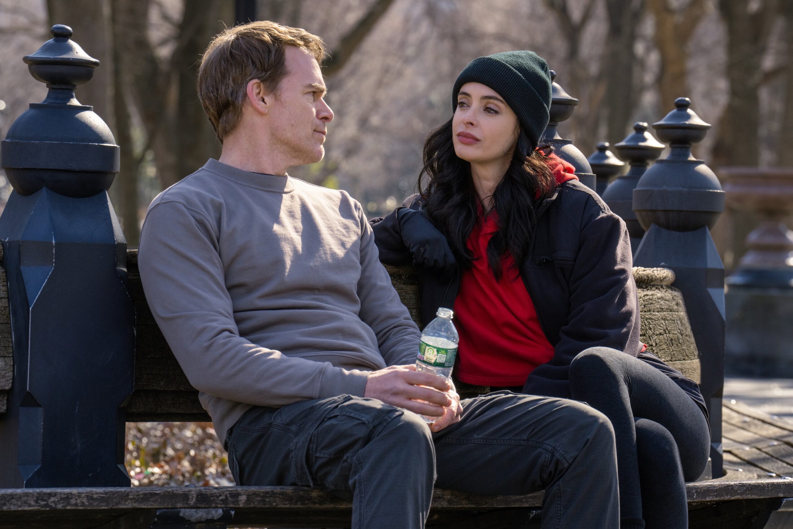 Michael C. Hall as Dexter Morgan and Krysten Ritter as Mia in 'Dexter: Resurrection' Season 1 Episode 4