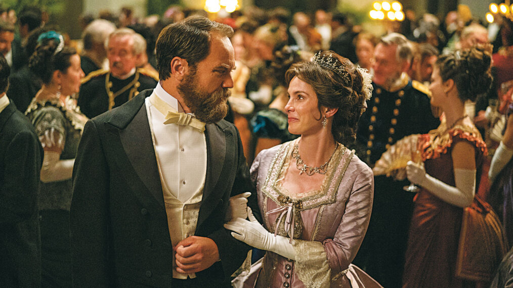Death By Lightning. (L to R) Michael Shannon as James Garfield, Betty Gilpin as Crete Garfield in episode 103 of Death By Lightning