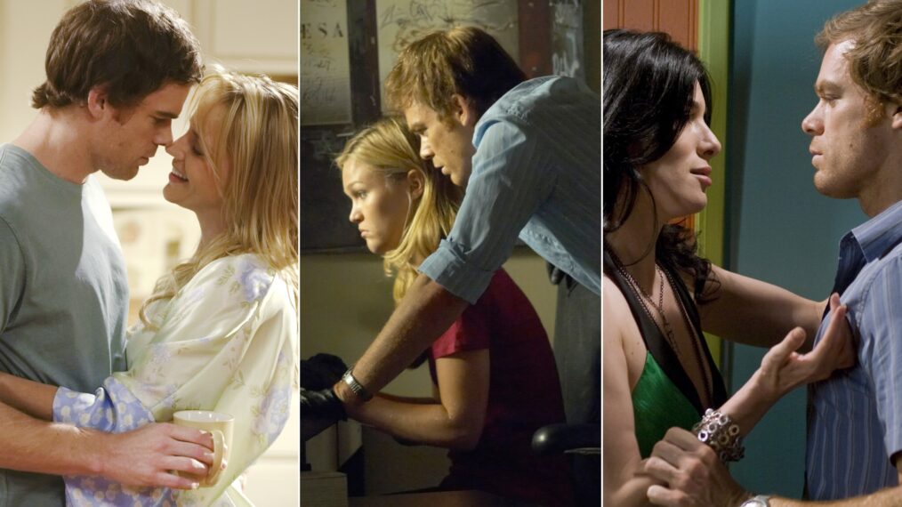 Julie Benz and Michael C. Hall, Julia Stiles and Michael C. Hall, Jaime Murray and Michael C. Hall on 'Dexter'