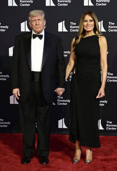 U.S. President Donald Trump and First Lady Melania Trump attend the opening night of "Les Misérables" at The Kennedy Center on June 11, 2025 in Washington, DC.
