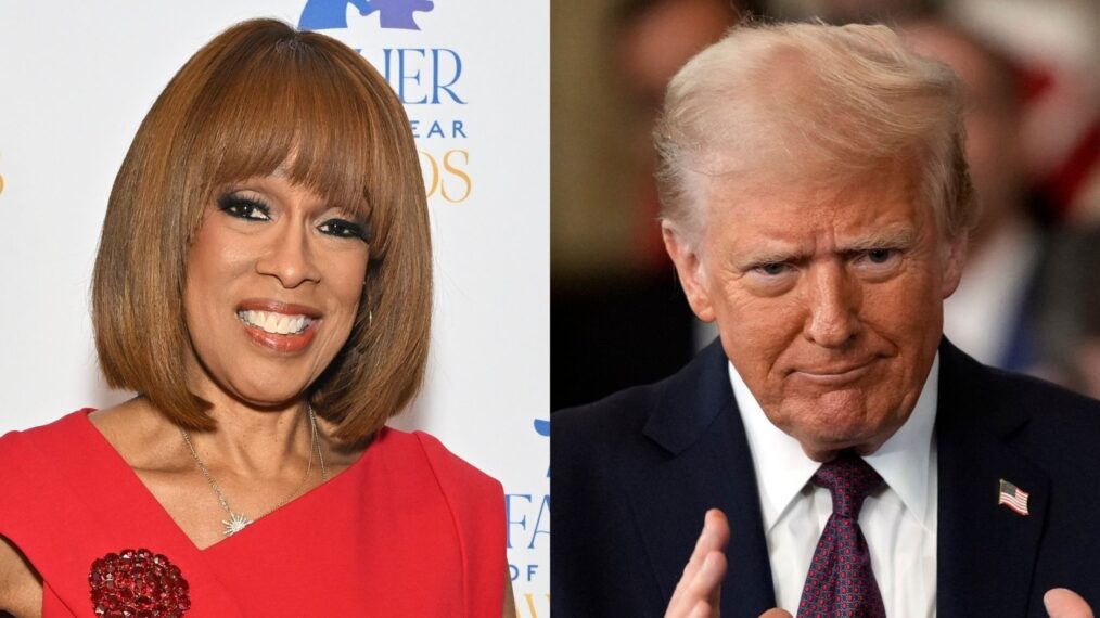 Gayle King in June 2025; Donald Trump in January 2025.