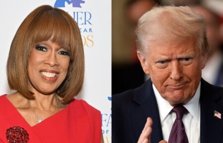 Gayle King in June 2025; Donald Trump in January 2025.