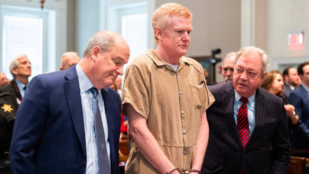Alex Murdaugh speaks with his legal team before he is sentenced to two consecutive life sentences for the murder of his wife and son by Judge Clifton Newman at the Colleton County Courthouse on Friday, March 3, 2023. (Joshua Boucher/Pool/The State/Tribune News Service via Getty Images)