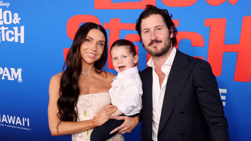 Jenna Johnson Chmerkovskiy, Rome Valentin Chmerkovskiy and Valentin Chmerkovskiy attend the world premiere of Disney's Lilo & Stitch at El Capitan Theatre in Hollywood, California on May 17, 2025.