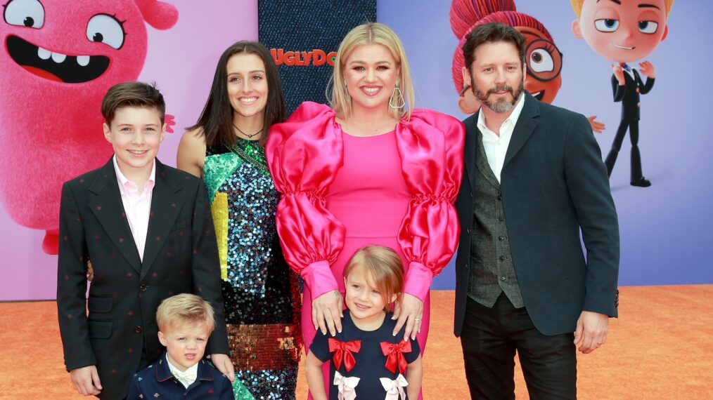 Seth Blackstock, Remington Alexander Blackstock, Savannah Blackstock, Kelly Clarkson, River Rose Blackstock, and Brandon Blackstock attend STX Films World Premiere of 'UglyDolls' at Regal Cinemas L.A. Live on April 27, 2019 in Los Angeles, California.