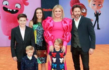 Seth Blackstock, Remington Alexander Blackstock, Savannah Blackstock, Kelly Clarkson, River Rose Blackstock, and Brandon Blackstock attend STX Films World Premiere of 