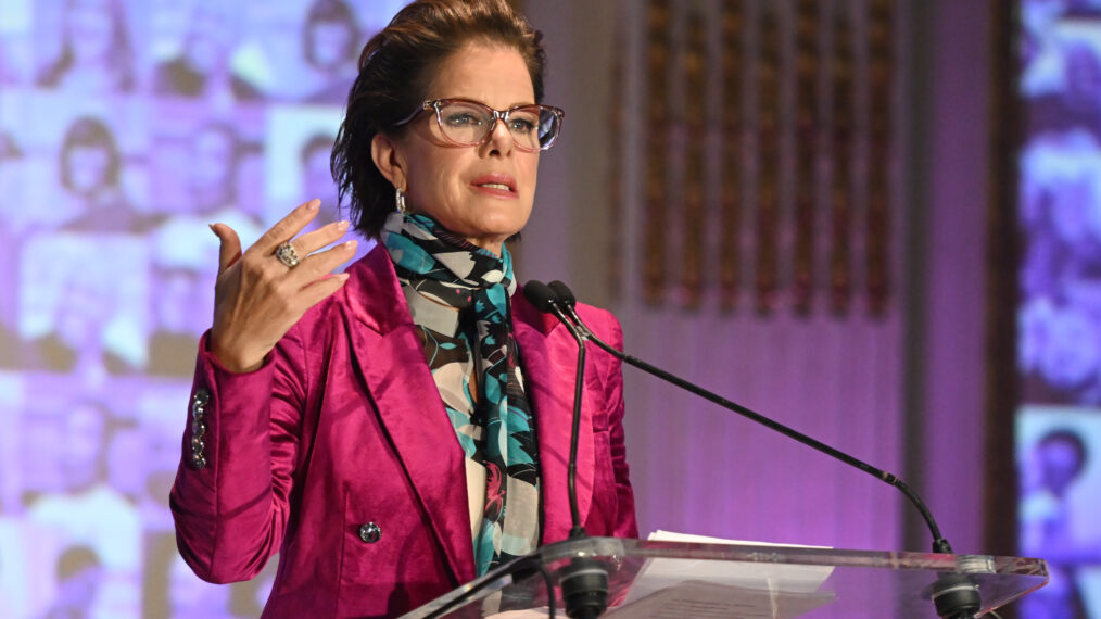 NEW YORK, NEW YORK - OCTOBER 16: Marcia Gay Harden speaks onstage during the the 2024 Dream.Org