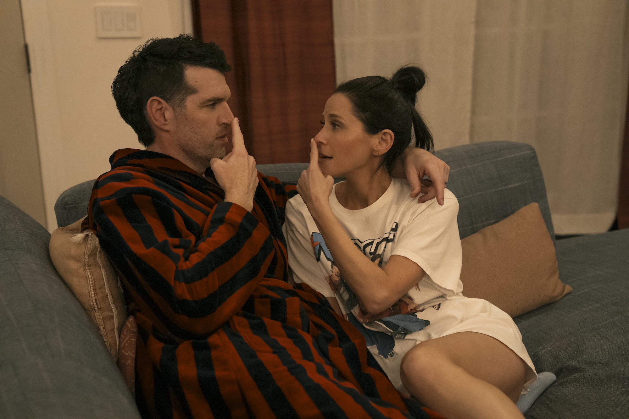 Timothy Simons as Sasha, Jackie Tohn as Esther in episode 203 of Nobody Wants This