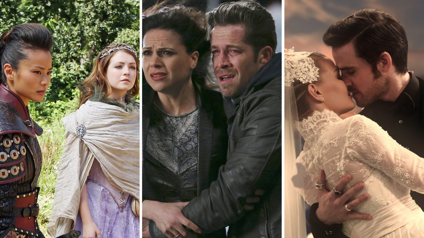 Jamie Chung and Sarah Bolger as Mulan and Sleeping Beauty in Once Upon a Time; Lana Parrilla and Sean Maguire as Regina and Robin Hood in Once Upon a Time; Jennifer Morrison, Colin O'Donoghue as Emma and Hook in 'Once Upon a Time'