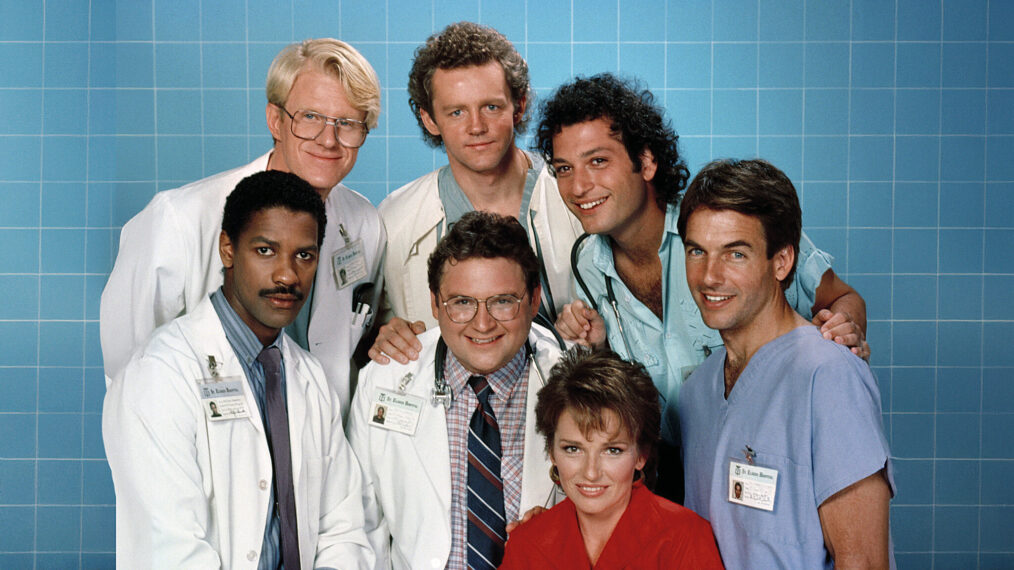 ST. ELSEWHERE, (top row, from left): Ed Begley Jr., David Morse, Howie Mandel, (middle): Denzel Washington, Stephen Furst, Mark Harmon, (bottom): Sagan Lewis, (1985), 1982-88. © NBC / Courtesy: Everett Collection