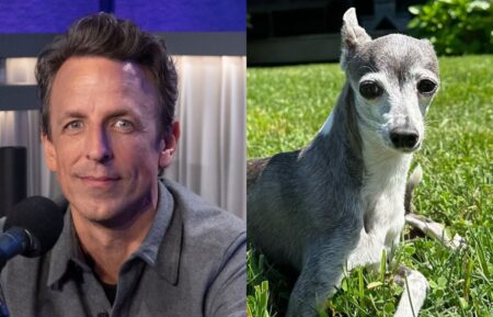 Seth Meyers, dog Frisbee.