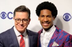 Stephen Colbert and Jon Batiste attend the 2018 CBS Upfront at The Plaza Hotel on May 16, 2018 in New York City.