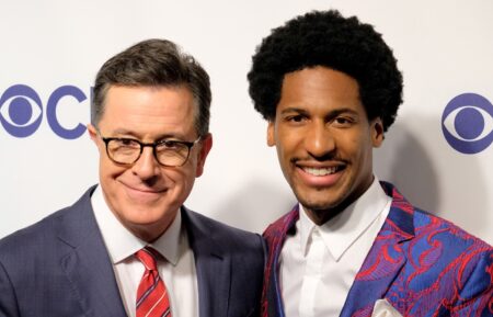 Stephen Colbert and Jon Batiste attend the 2018 CBS Upfront at The Plaza Hotel on May 16, 2018 in New York City.
