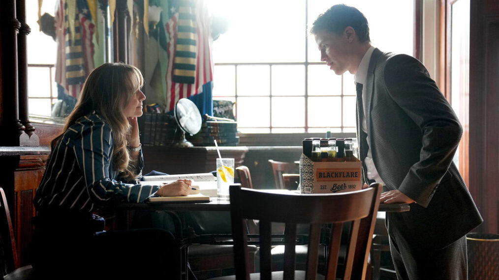 THE RAINMAKER -- Episode 102 -- Pictured: (l-r) Madison Iseman as Sarah Plankmore, Milo Callaghan as Rudy Baylor -- (Photo by: Christopher Barr/USA Network)