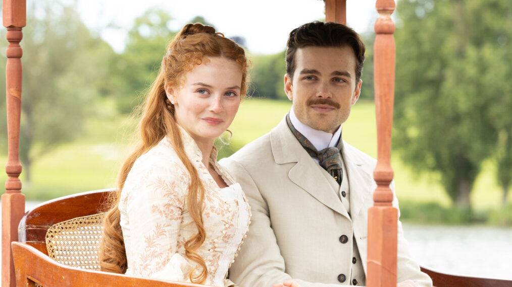 Irene Heron (Millie Gibson), Soames Forsyte (Joshua Orpin) in 'The Forsytes'