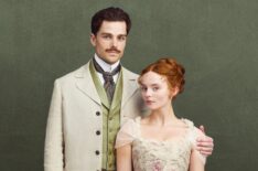 Millie Gibson as Irene Heron, Joshua Orpin as Soames Forsyte in 'The Forsytes' on PBS Masterpiece